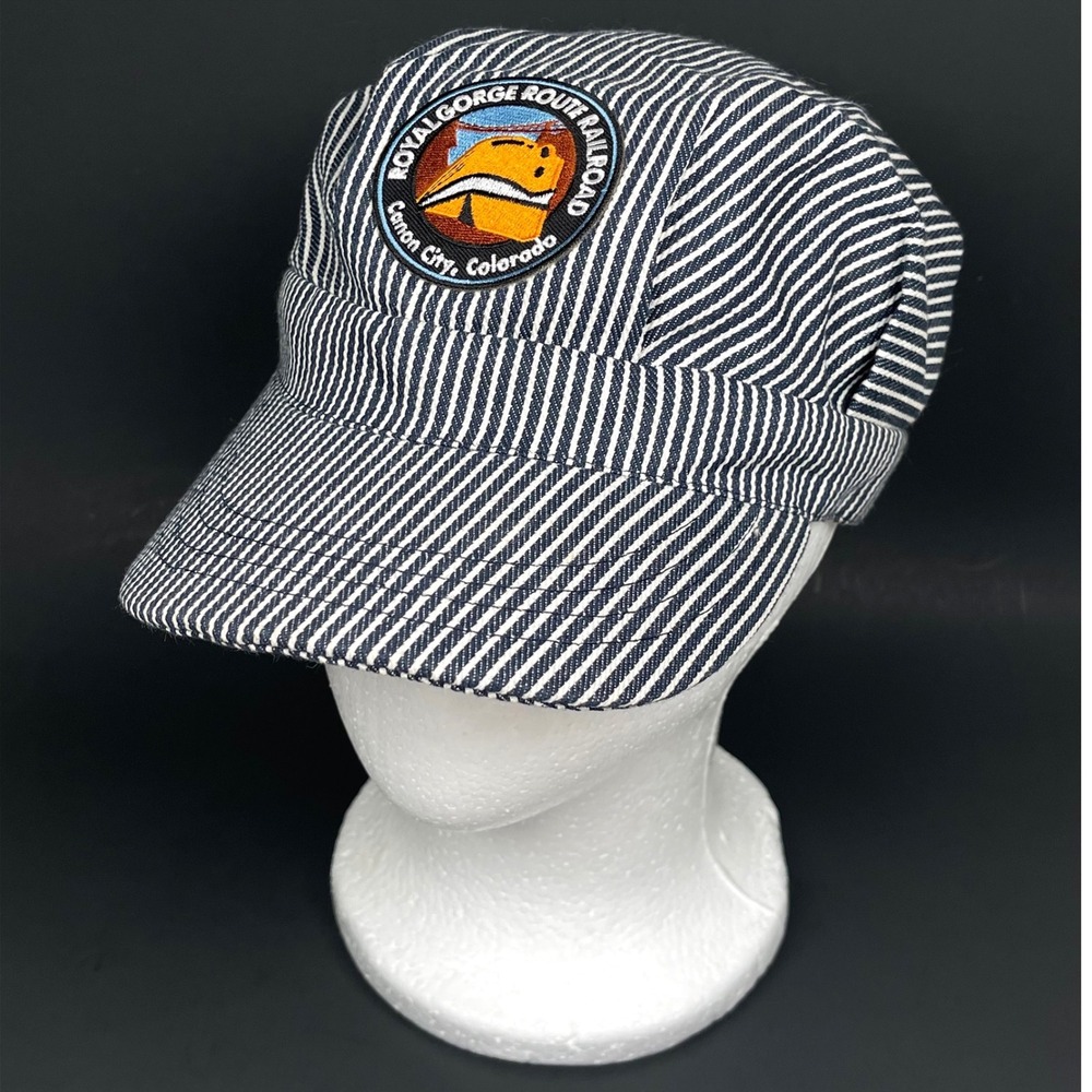 Royal Gorge Route Railroad Hat Blue White Hickory Stripe Engineer Cap Colorado